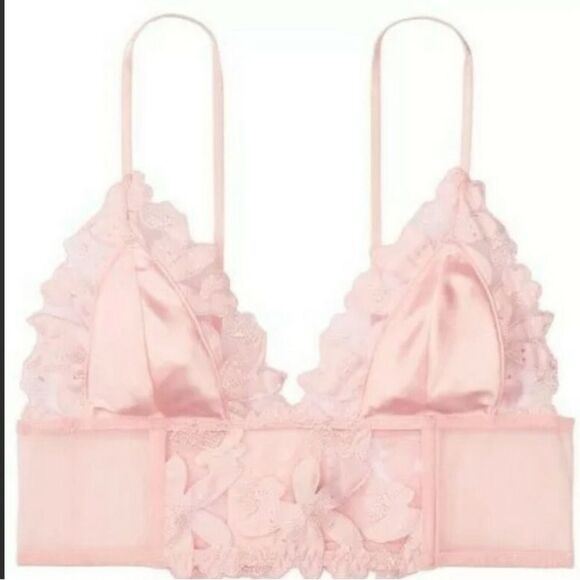 NWOT Victoria's Secret Blush Unlined Floral Embroidered Long Line Bralette XL - Picture 3 of 7